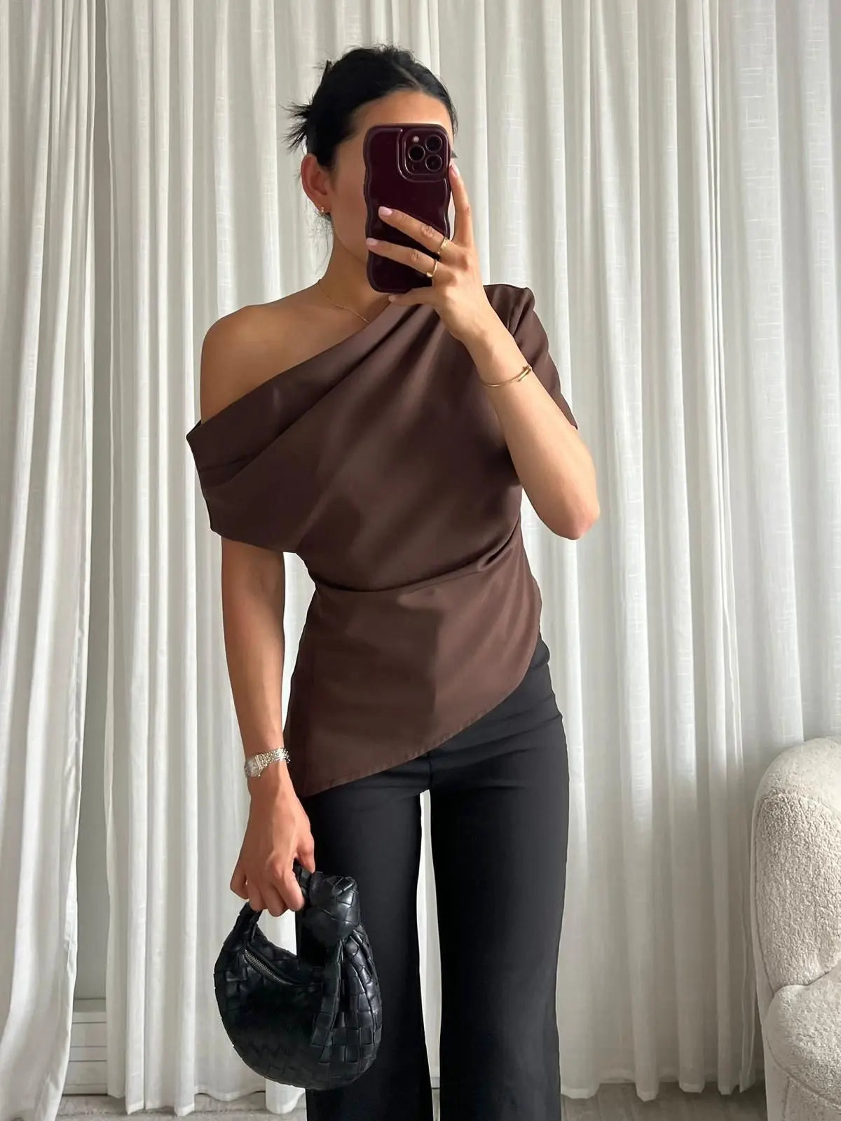 DRAPER ASYMMETRIC TOP IN BROWN