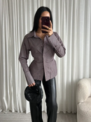 ELITE CINCHED WAIST SHIRT IN CHOCO STRIPES Marqi Studio