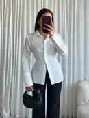 ELITE CINCHED WAIST SHIRT IN WHITE Marqi Studio