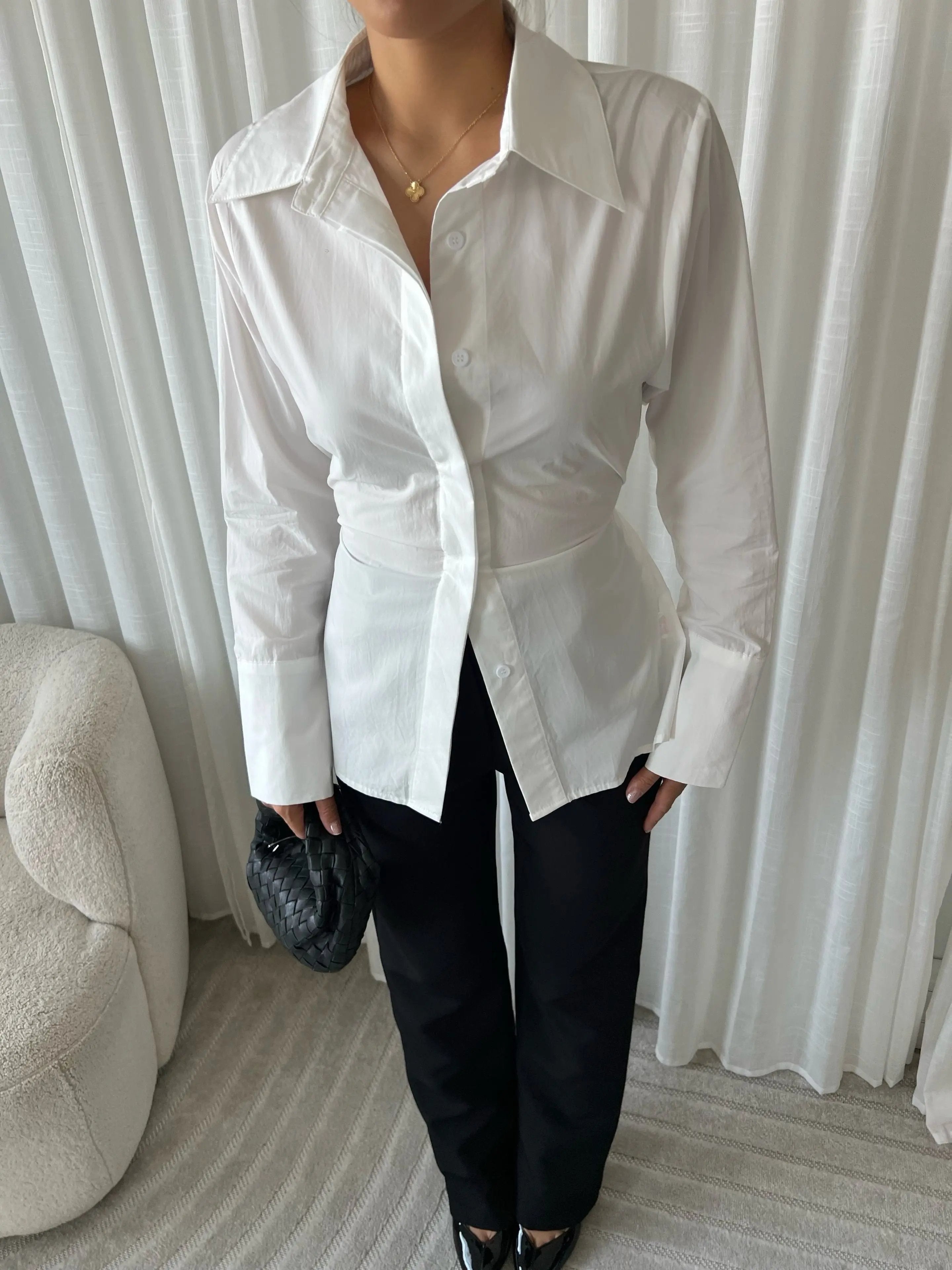 ELITE CINCHED WAIST SHIRT IN WHITE Marqi Studio