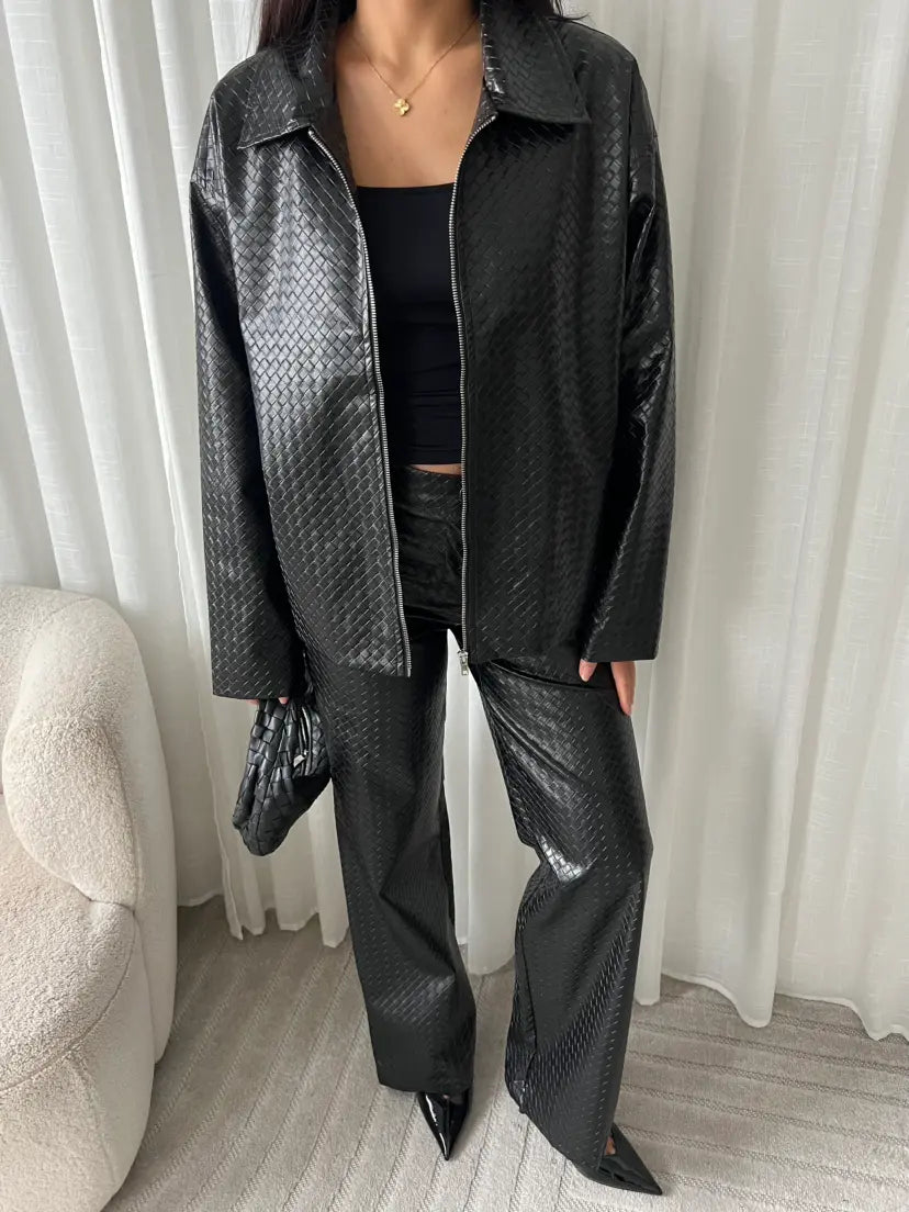 ELLIOT BRAIDED FAUX LEATHER JACKET Marqi Studio