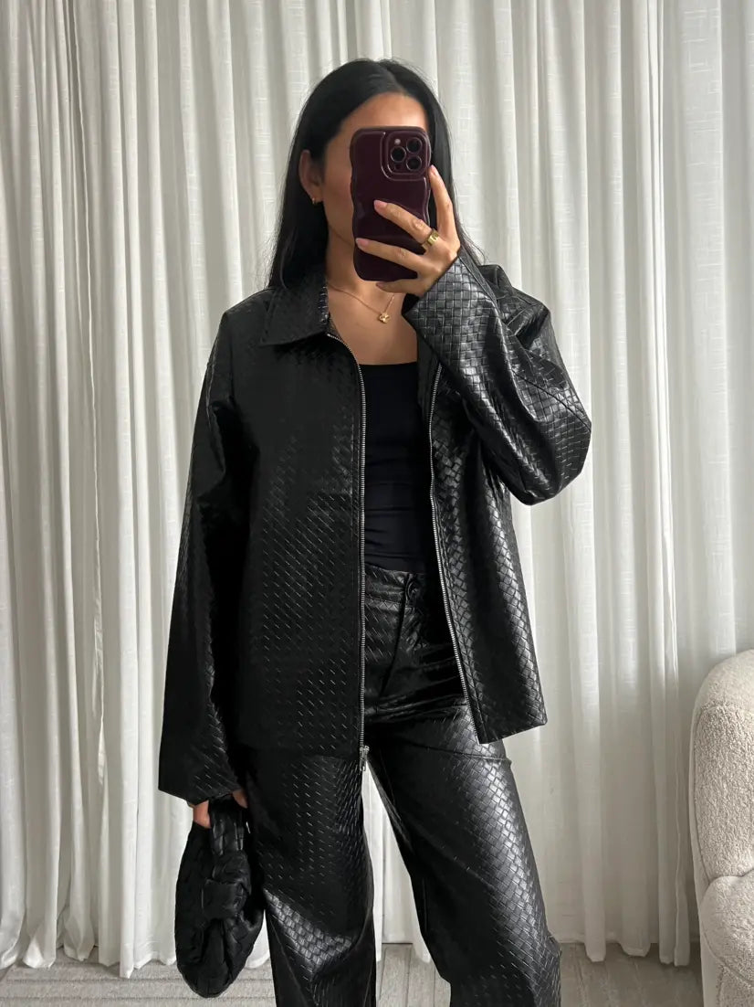 ELLIOT BRAIDED FAUX LEATHER JACKET Marqi Studio